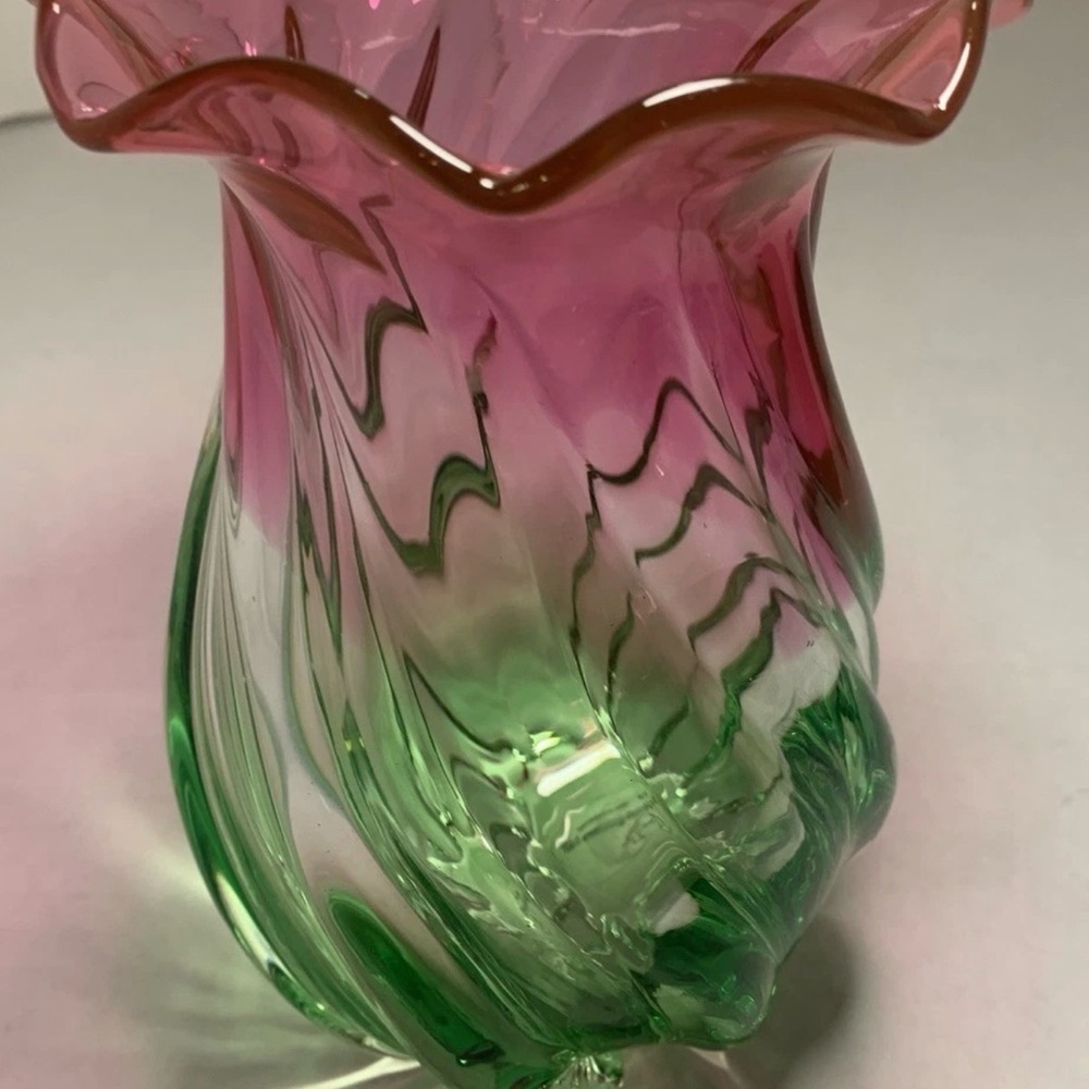 Watermelon Pink & Green Fenton for Teleflora Glass Artistic Vase